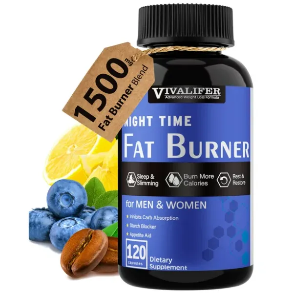 Night Time Fat Burner, Appetite Suppressant and Sleep Aid Supplement, Boost Metabolism, Weight Loss Pills for Women and Men, 120 Capsules Healthier Diet Pills