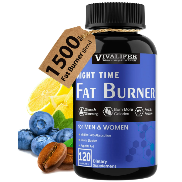 Night Time Fat Burner, Appetite Suppressant and Sleep Aid Supplement, Boost Metabolism, Weight Loss Pills for Women and Men, 120 Capsules Healthier Diet Pills