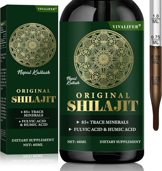 Picture of Shilajit Resin Liquid Drops - Pure Himalayan Shilajit with 85+ Trace Minerals for Brain Booster, Energy & Immune Support- 2oz Bottle (60 Day Supply)